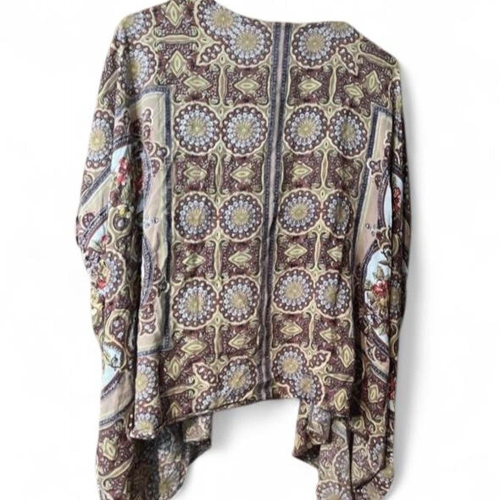 Angie Brown Medallion Paisley Open Front Kimono Cardigan Wrap Size Small